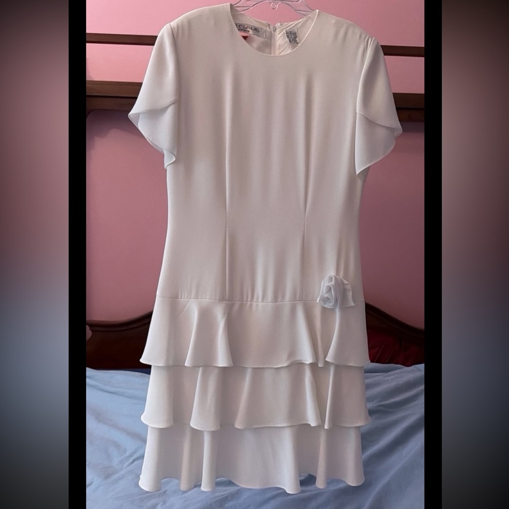 ‘80’s Drop Waist Short White Formal/Prom Dress; Size 8 Petite